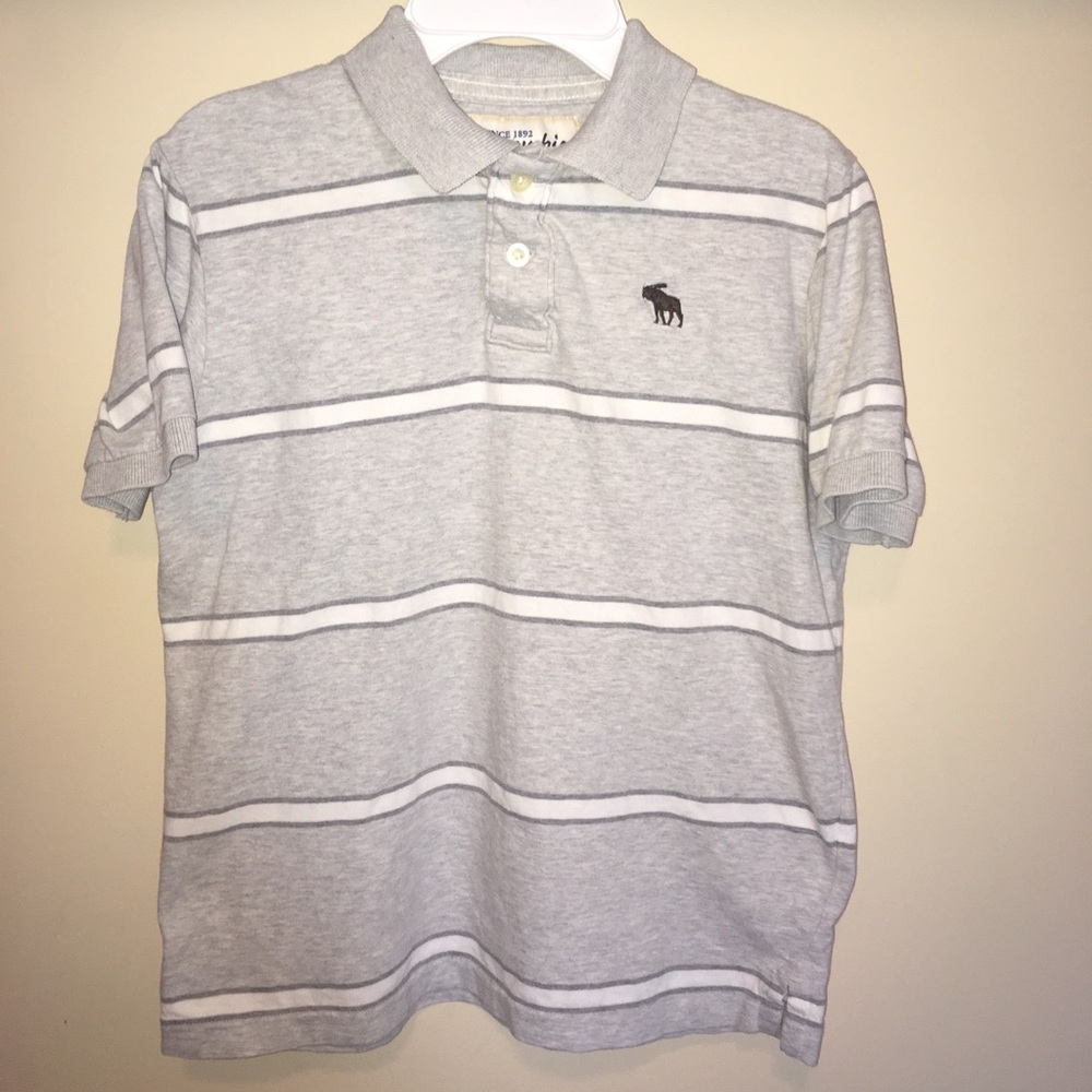 Abercrombie gray/white striped polo shirt.